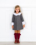 Vestido Niña Evasé Cuello Volante Cheviot Gris 