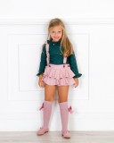 Girls Green Blouse & Pale Pink Ruffle Dungarees Set Outfit 