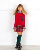 Girls Red Tartan Print 3 Piece Skort Set Outfit & Black Boots