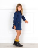 Girls Navy Blue Jersey Dress Outfit & Mustard Long Socks 
