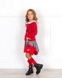 Girls Red Dog Sweater & Grey Glen Plaid Skirt Set Outfit