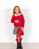 Girls Red Dog Sweater & Grey Glen Plaid Skirt Set Outfit