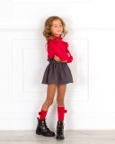 Girls Red Cotton Blouse Collection & Girls Grey& Red Pin-Striped Skirt Outfit