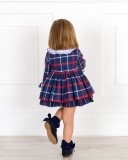 Girls Blue & Burgundy Checked Dress Outfit
