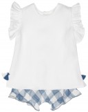 Baby Girls White Blouse & Blue Checked Shorts Set