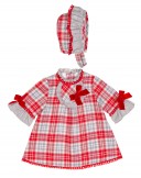 Baby Girls Red & Gray Check Print Dress Set 