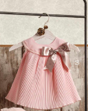 Pale Pink Pleated Dress with Beige Satin Bow