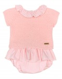 Baby Pastel Pink Knitted Sweater & Gingham Knickers Set 