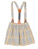 Gray & Mustard Check Print Dungaree Skirt & Ivory Viscose Blouse Set
