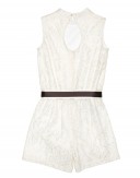 Girls Ivory & Gold Lace Playsuit with Black Satin Belt 