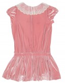 Girls Pink Velvet Dress with Lace Collar