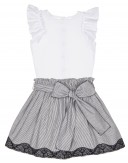 Girls White Top & Black Striped Skirt Set 