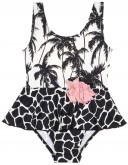 Girls Black Palm Frill Swimsuit