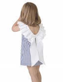 Denim Blue & White Striped Dress with White Frill Collar 