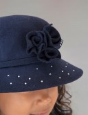 Sombrero Niña Fieltro Azul Marino con Flores & Glitter