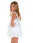 White & Aquamarine Polka Dot Dress with Frills & Ribbon
