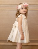 Girls Ivory Tulle & Plumeti Dress & Girls Ivory Suede & Wooden Clogs Sandals Outfit 