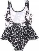Girls Black Palm Frill Swimsuit