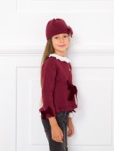 Girls Burgundy Knitted Hat With Bow