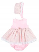 Baby Pink Floral Piqué 3 Piece Dress Set 