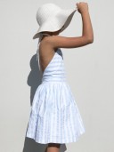 Girls White & Blue Striped Flared Dress