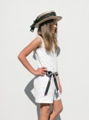 Girls Ivory & Gold Lace Playsuit with Black Satin Belt 