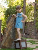 Blue & Check print Flired Dress with Bow