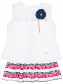 Girls White Top & Navy Blue Striped Brocade Skirt Set