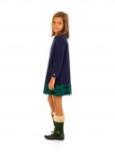 Navy Blue Roma Knit Dress with Green Crochet Hem 