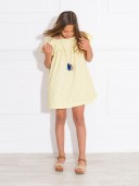 Girls Yellow & Blue Floral Print Cotton Dress