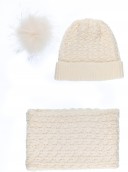 Ivory Knitted Hat with Fur Pom-Pom & Snood Set with sparkly sequins 
