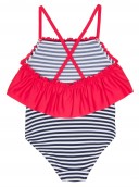Navy Blue & Red Striped Ruffle Swimsuit