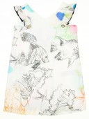 Colourful Fish Print Dress With Frilly V-Neck Back