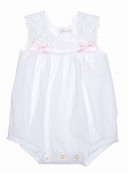 White & Pink Polka Dot Lace Babysuit