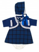 Blue Check Print Dress, Bonnet & Short 3 piece Set