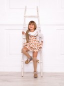 Girls Fox Dungaree Shorts Set with White Cotton Blouse & Beige Boots Outfit