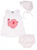 Baby White & Pink Elephant 3 Piece Knickers Set 