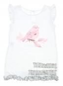White & Pink Bird Cotton Beach Dress
