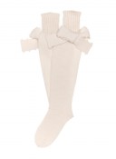 Beige Fine Knitted Long Socks Bows