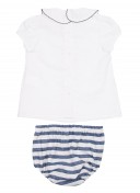 White Cotton Shirt & Navy Stripe Shorts Set 