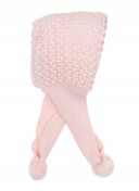 Pale Pink Knitted Hat with Scarf & Pom-Poms