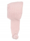 Pale Pink Knitted Hat with Scarf & Pom-Poms