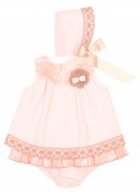 Pastel Pink & Beige Cotton Lace 3 piece Dress Set 