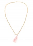 Girls Beige Boho-Chic Necklace With Pink Fringe 