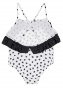 White & Black Star Print Ruffle Swimsuit