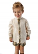 Baby Boys Ivory Shirt & Mustard Checked Shorts Set 