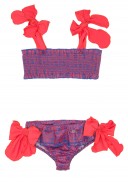 Girls Coral Pink & Blue Ruffle Bikini