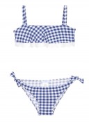 Girls Denim Blue & White Check Print Bikini 