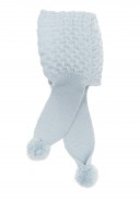 Pale Blue Knitted Hat with Scarf & Pom-Poms