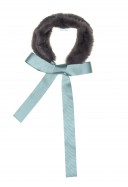 Gray Synthetic Fur Collar with Green Satin Bow